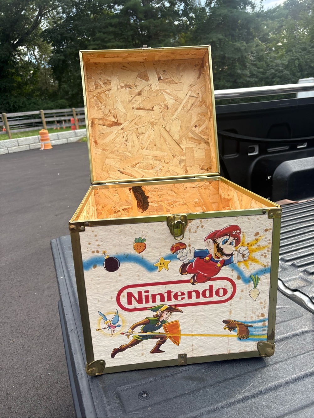 🔥📣🎮RARE Vintage Nintendo Super Mario Bros Zelda Wooden Toy Chest Storage Trunk